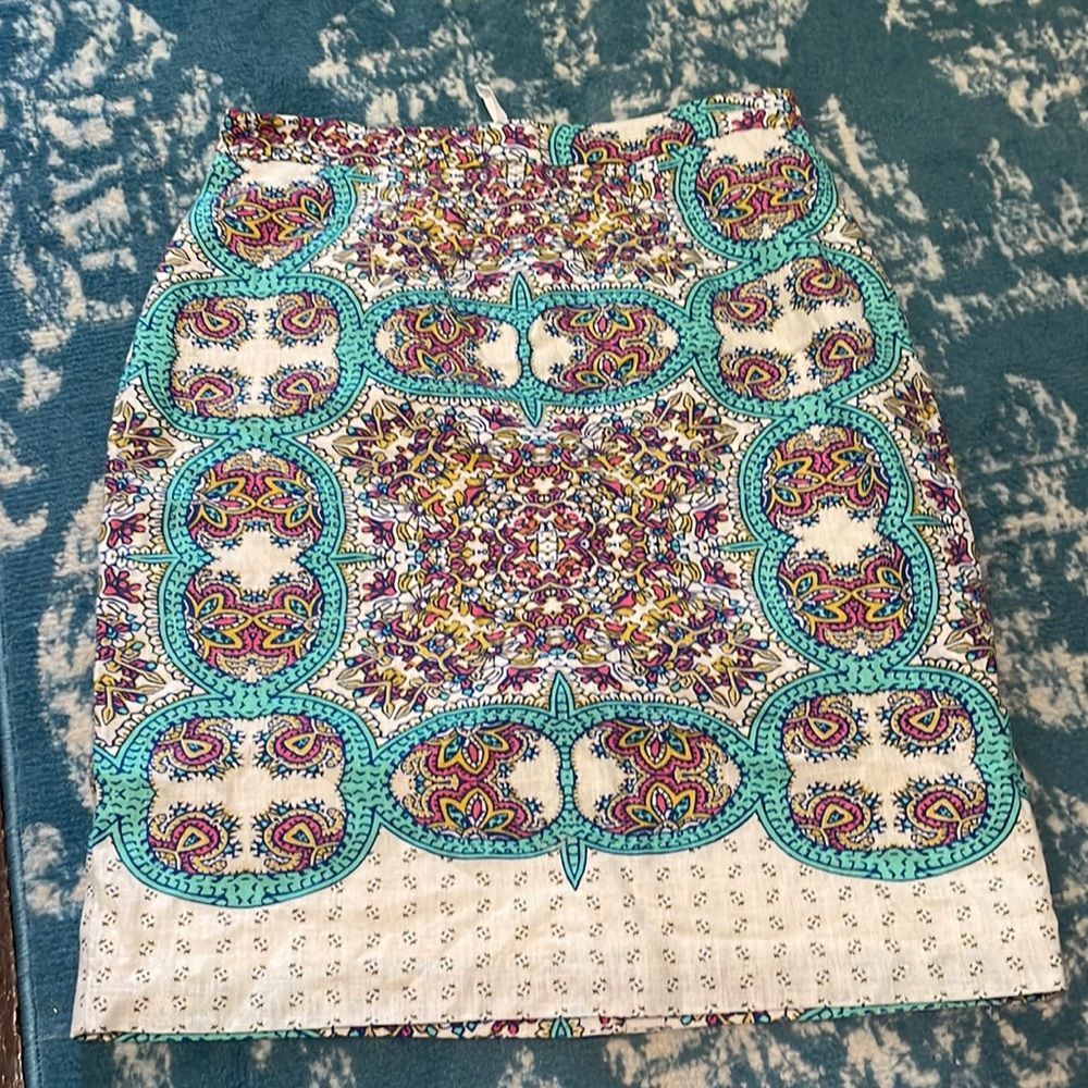 Maeve lined linen style colorful pattern skirt NWOT 6